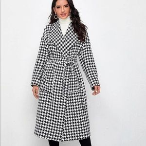 SHEIN Waterfall Collar Houndstooth Coat